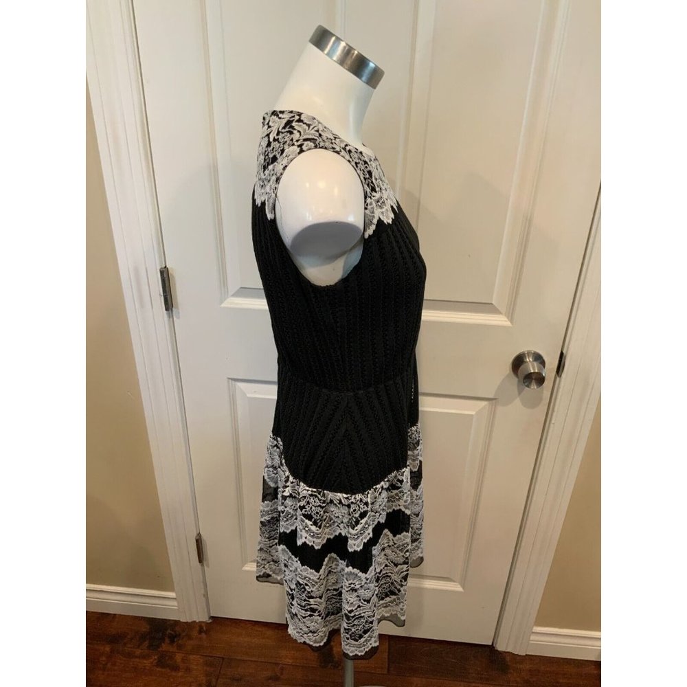 Anna Sui Black & White Floral Lace Sleeveless Mini Dress, Size 4 - Picture 4 of 9